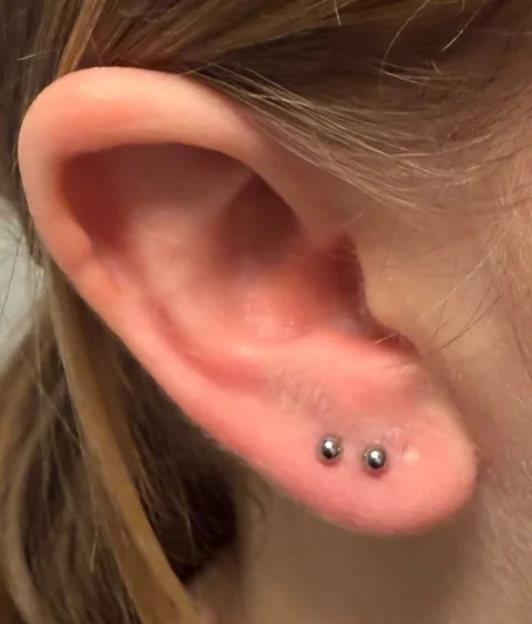 Zwei Ohrstecker im Detail – Mahdis Piercing-Galerie, Gestochen Scharf Brandenburg